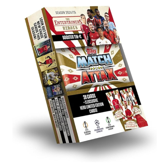 Topps Match Attax 24/25 - Booster Tin - Heroes - contains 28 Match Attax cards plus 3 exclusive 'Heroes' LE's - Harry Kane, Kobbie Mainoo and Federico Chiesa! Topps Match Attax 24/25 - Booster Tin - Heroes - contains 28 Match Attax cards plus 3 exclusive 'Heroes' LE's - Harry Kane, Kobbie Mainoo and Federico Chiesa!