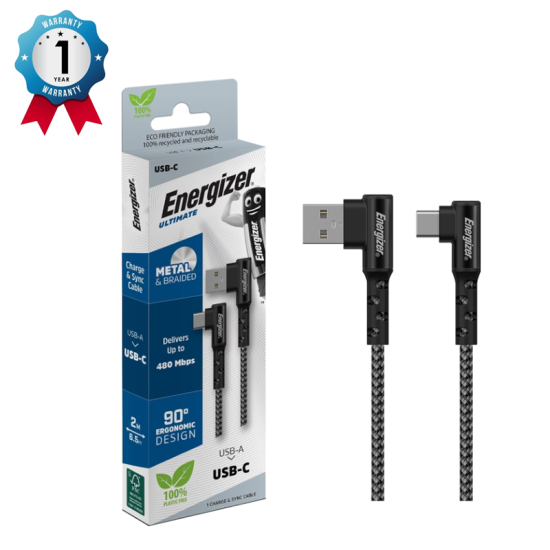 ENERGIZER CABLE USB-C 90 2M BLACK ENERGIZER CABLE USB-C 90 2M BLACK