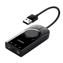 UGREEN USB External Stereo Sound Adapter, USB-A To 3.5mm Ear Mic Volume Control Adapter, 15cm - Black (40964) UGREEN USB External Stereo Sound Adapter, USB-A To 3.5mm Ear Mic Volume Control Adapter, 15cm - Black (40964)