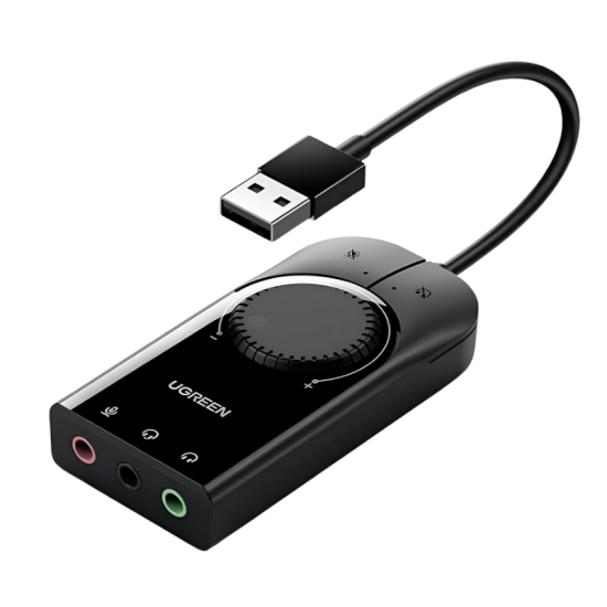 UGREEN USB External Stereo Sound Adapter, USB-A To 3.5mm Ear Mic Volume Control Adapter, 15cm - Black (40964) UGREEN USB External Stereo Sound Adapter, USB-A To 3.5mm Ear Mic Volume Control Adapter, 15cm - Black (40964)
