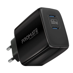 Promate 65W USB-C Power Delivery GaN Charger, Universal Powerful GaN Tech Fast Charger with 2 Type-C Port, Adaptive Charging and Over-Charging Protection for USB-C Powered Devices, POWERPORT-65.EU-BK Promate 65W USB-C Power Delivery GaN Charger, Universal Powerful GaN Tech Fast Charger with 2 Type-C Port, Adaptive Charging and Over-Charging Protection for USB-C Powered Devices, POWERPORT-65.EU-BK