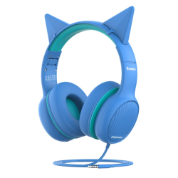 Promate Kids Headphones, On-Ear Foldable Wired Headset with Safe Volume Limited to 85dB, 3.5mm AUX Share-Port, 1.2m Tangle-Free AUX Cord, Detachable Cat Ears and Soft Earmuffs, Simba Aqua Promate Kids Headphones, On-Ear Foldable Wired Headset with Safe Volume Limited to 85dB, 3.5mm AUX Share-Port, 1.2m Tangle-Free AUX Cord, Detachable Cat Ears and Soft Earmuffs, Simba Aqua