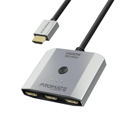 Promate HDMI Switch, 3-in-1 Ultra HD 4k 60Hz HDMI Adapter Converter with Triple HDMI Ports, Compact Design, Switch Button and 50cm Cable for MacBook Pro, MacBook Air, PS5 MediaSwitch-H3 Promate HDMI Switch, 3-in-1 Ultra HD 4k 60Hz HDMI Adapter Converter with Triple HDMI Ports, Compact Design, Switch Button and 50cm Cable for MacBook Pro, MacBook Air, PS5 MediaSwitch-H3