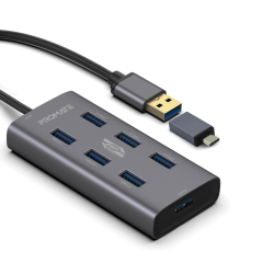 Promate Portable 7 Port USB 3.0 Hub, Grey Promate Portable 7 Port USB 3.0 Hub, Grey