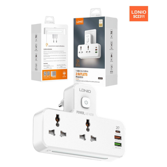 LDNIO SC2311 PD20W USB Qc 3.0 Wall Extension LDNIO SC2311 PD20W USB Qc 3.0 Wall Extension