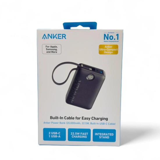 Anker Power Bank, 22.5W High-Speed Charging Portable Charger with Built-In USB-C Cable, 1 USB-C, 1 USB-A, 20,000mAh Battery Pack for iPhone 15/14 Series, Galaxy, iPad, AirPods, and More (Black) (A1647H11) Anker Power Bank, 22.5W High-Speed Charging Portable Charger with Built-In USB-C Cable, 1 USB-C, 1 USB-A, 20,000mAh Battery Pack for iPhone 15/14 Series, Galaxy, iPad, AirPods, and More (Black) (A1647H11)