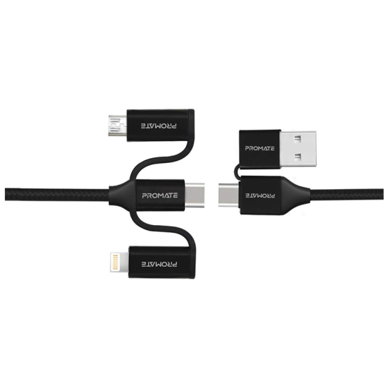 Promate 6-in-1 hybrid multi-connector cable for charging and data transfer - PentaPower.black Promate 6-in-1 hybrid multi-connector cable for charging and data transfer - PentaPower.black
