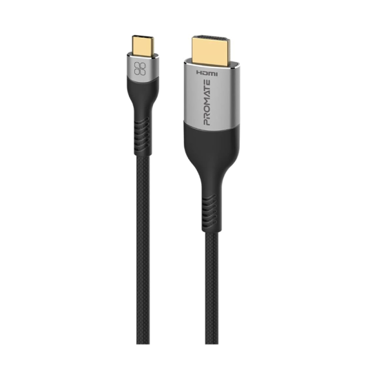 Promate Type-C to HDMI Cable, Premium Type-C (Thunderbolt-4) to HDMI AV Cable with 48Gbps Transfer Speed, 10000+ Bend Lifespan and Nylon Braided Cord for USB Type-C Enabled Devices, MediaCord-8K Promate Type-C to HDMI Cable, Premium Type-C (Thunderbolt-4) to HDMI AV Cable with 48Gbps Transfer Speed, 10000+ Bend Lifespan and Nylon Braided Cord for USB Type-C Enabled Devices, MediaCord-8K