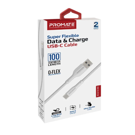 Promate Super Flexible Data and Charge USB-C Cable 1M (Xcord-AC.White) Promate Super Flexible Data and Charge USB-C Cable 1M (Xcord-AC.White)