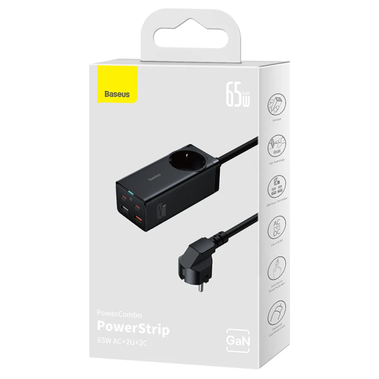 Baseus GaN3 Pro Desktop Powerstrip AC+2U+2C 65W – EU Black Baseus GaN3 Pro Desktop Powerstrip AC+2U+2C 65W – EU Black