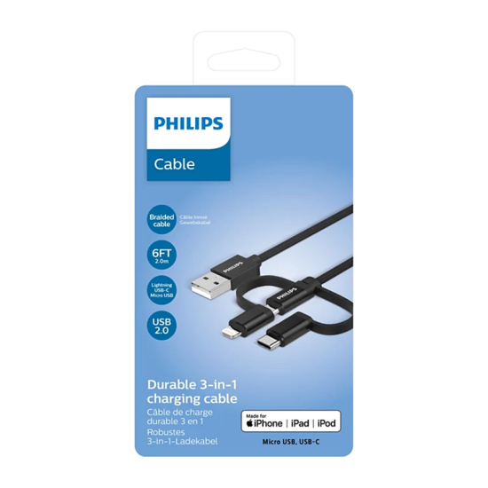 Philips 3-in-1 cable:Lightning, USB-C, Micro USB