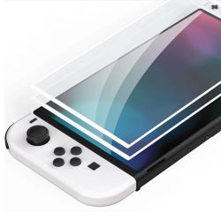 PlayVital White Border Tempered Glass Screen Protector for NS Switch OLED, Anti-Scratch Bubble Free Transparent HD Clear Protector Film for Switch OLED  - NTA8005