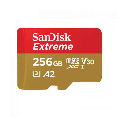 SanDisk 256GB Extreme microSD UHS I Card for 4K Video on Smartphones, Action Cams & Drones 190MB/s Read, 130MB/s Write SDSQXAV 256G GN6MN, Red/Gold