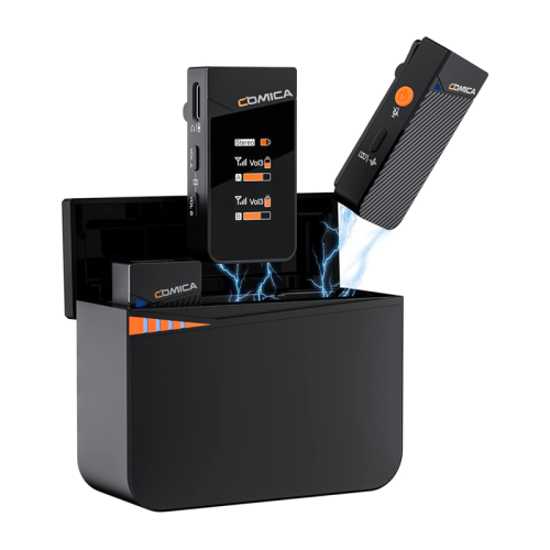 Comica Vimo C3 Wireless Lavalier Microphone System, with Noise Cancellation, Safety Mode, 20H Battery Life Charging Case, Compact Wireless Microphone for DSLR Cameras/iPhone/Vlogging/Live-Streaming