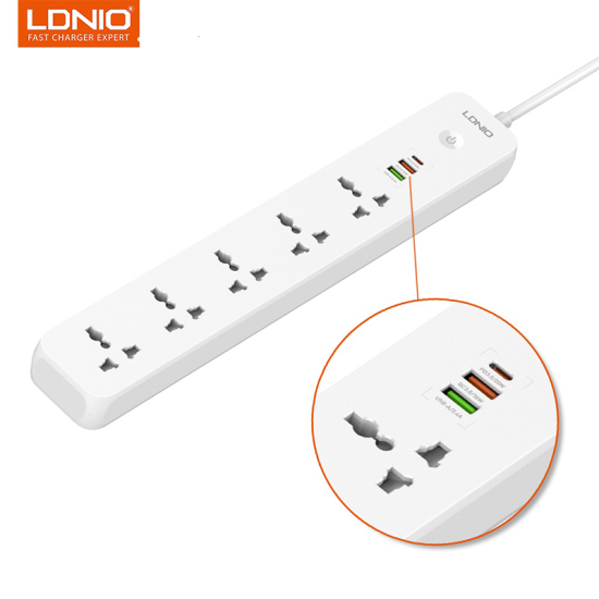 LDNIO SC5319 Multi Socket Extension Lead with 5 AC 3 USB Power Socket Plug Extender 2M