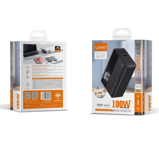 LDNIO POWER 100W 4 Port GaN Super Fast Charger Black | A4809C