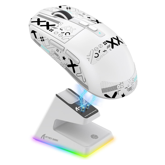 ATTACK SHARK X6 Lightweight Wireless Gaming Mouse with Anti Slip Mouse Grip Tape, Self Adhesive Design Elastics Refined Side Grips Sticker Sweat Resistant Pads/Anti Sweat Paste, Cut to Fit (White)