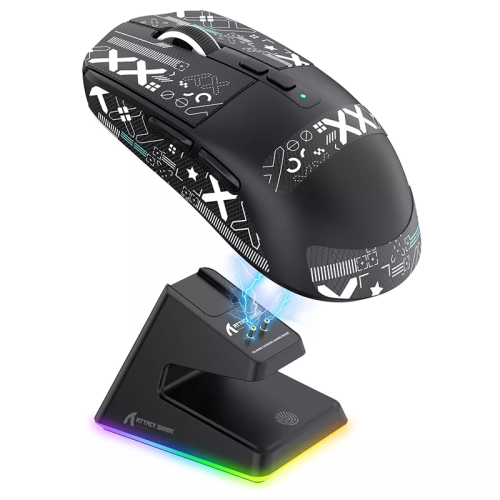 ATTACK SHARK X6 Tri-Mode Wired/Wireless 2.4GHz/BT5.2Gaming Mouse with RGB Backlight Charging Base, 26K DPI, PAW3395 Optical Sensor Lightweight 49G (Black)