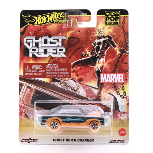 Hot Wheels Premium Marvel Ghost Rider Charger, Die-Cast Metal Car, Pop Culture Collection JBL81