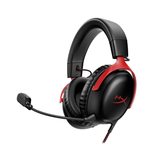 HyperX Cloud III Wired Gaming Headset, For PC / PS5 / PS4 / Xbox Series, Angled 53mm Drivers, Noise Cancelling, With LED Mic Mute Indicator, 10Hz-21kHz Frequency Response, Black/Red | 727A9AA