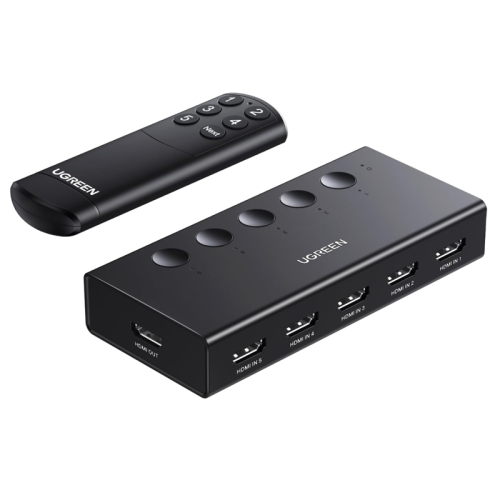 UGREEN HDMI Switch 5 in 1 Out 4K@60Hz, HDMI Splitter with Remote 5 Port Switcher Selector Box Support 3D CEC HDR HDCP2.2 Compatible with PS5/4/3 Xbox Nintendo Switch Roku TV Fire Stick Black 90512