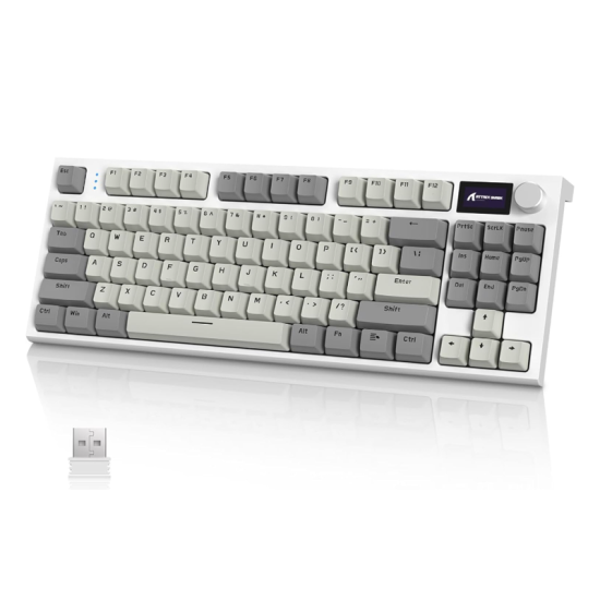 ATTACK SHARK RK86 RGB 75% Wireless Gasket Mechanical Keyboard,Triple Mode Bluetooth5.0/2.4G/USB-C 82 Keys Hot Swappable Gaming Keyboard 4000 mAH Battery w/Knob & 1.2'' HD OLED Display,Linear Switches