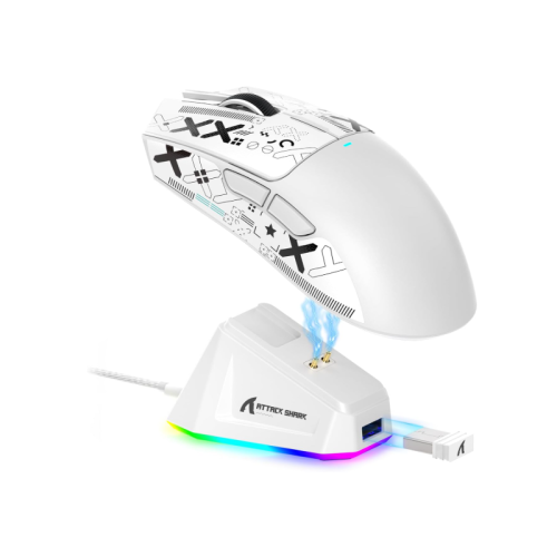 ATTACK SHARK X11 Lightweight Wireless Gaming Mouse with RGB Charging Dock,Tri-Mode-2.4G/USB-C Wired/BT,22K DPI,PAW3311 Optical Sensor,HUYU Switch, 5 programmable Buttons for PC/Mac(White&Sticker)