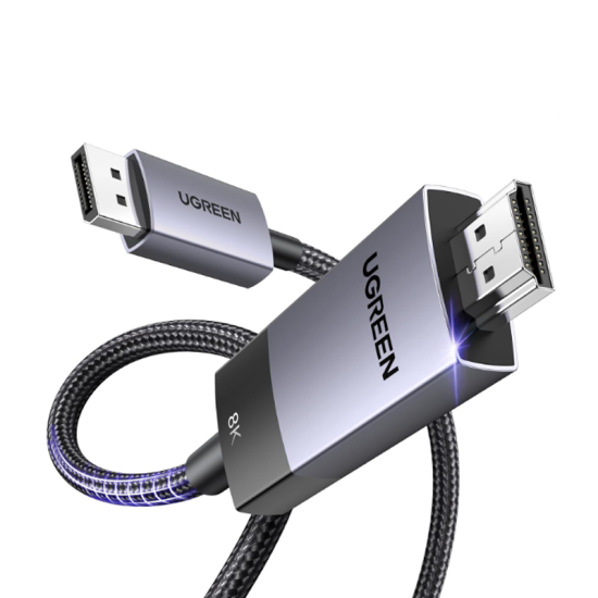 UGREEN Unidirectional DisplayPort to HDMI Cable 8K@60Hz 4K@120Hz Active DP 1.4 to HDMI 2.1 Cord HDR, Dolby, HDCP2.3, DSC1.2a, 32.4Gbps Braided 6.6FT Compatible with Monitor, Dell, HP, HDTV, AMD NVIDIA 2M 80397