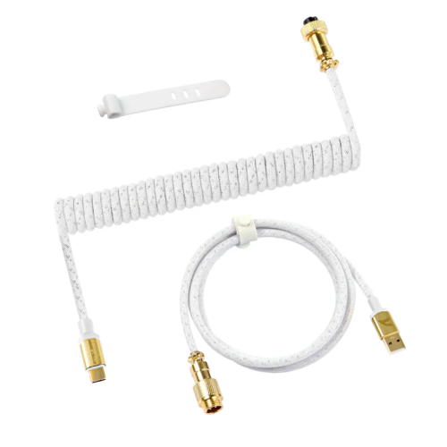ATTACK SHARK C03 Coiled Cable (Type-C, Gold-Plated Aviator) White