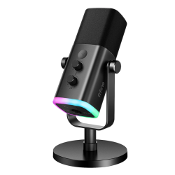 Fifine AmpliGame AM8 USB/XLR Dynamic Microphone with RGB, Touch-mute, I/O Controls, Live Monitoring for Streaming - Black
