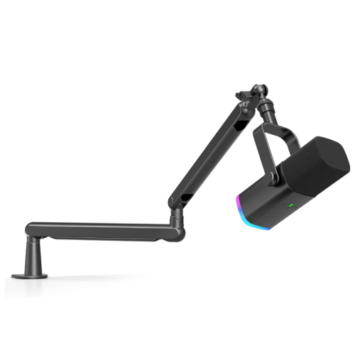 Fifine TAM8 AmpliGame XLR/USB Dynamic Microphone With BM88 LOW-PROFILE MICROPHONE ARM STAND for Podcast Recording, with RGB Light, Mute Button, Headphones Jack - Black