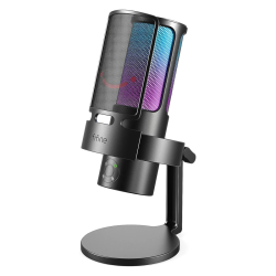 FIFINE A8 Plus AmpliGame USB Condenser Gaming Microphone, with 4 Polar Patterns for Podcast Streaming Recording YouTube, RGB Desktop Mic for PS4, Mac, with Headphone Jack Black
