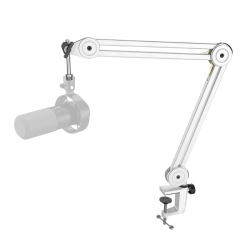 FIFINE BM63 Microphone Boom Arm Stand Heavy Duty, Suspension Scissor Adjustable Mic Stand with Desk Mount, 5/8″ Screw, Cable Ties, for Recording Gaming Streaming Podcasting White