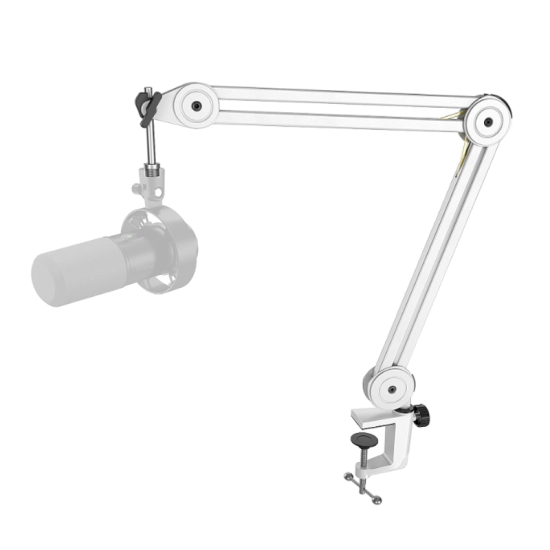 FIFINE BM63 Microphone Boom Arm Stand Heavy Duty, Suspension Scissor Adjustable Mic Stand with Desk Mount, 5/8″ Screw, Cable Ties, for Recording Gaming Streaming Podcasting White