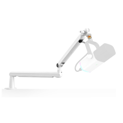 FIFINE  BM88W Boom Arm Mic Stand, Low Profile Metal Microphone Stand, Podcast Mic Boom Arm with Desktop Mount, Cable Channel Management, White for Recording/Streaming/Game-BM88W