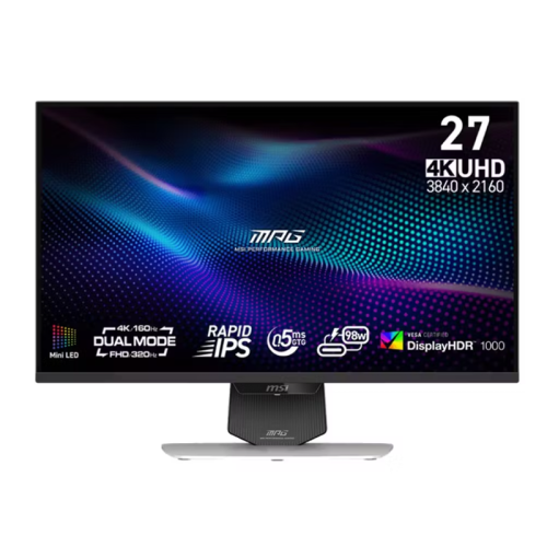MSI MPG 274URDFW E16M 27" UHD Mini-LED Gaming Monitor – Dual Mode 4K/1080p, 320Hz, HDR1000, Type-C 98W