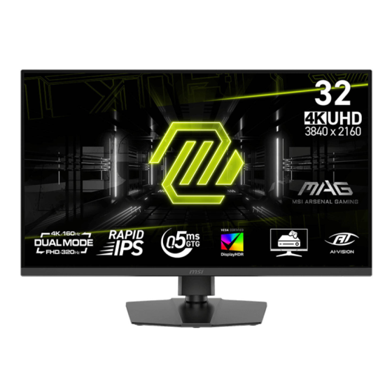 MSI MAG 322URDF E16 Gaming Monitors, 32" Rapid IPS Display, 4K UHD @ 160Hz, FHD @ 320Hz, 0.5ms (GtG) Response Time, DisplayHDR 400, Adaptive-Sync, Black | 9S6-3DD89T-001