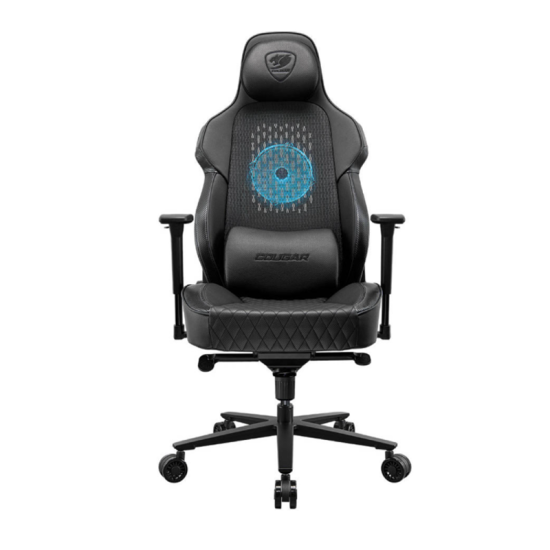 COUGAR NxSys Aero Gaming Chair with Integrated RGB Fan & Premium PVC Leather, Adjustable 3D Armrests, Elastomeric Mesh, Durable Steel Frame, 3" Wheels, 160kg Max Weight, Black | 3MARPBLB.0001