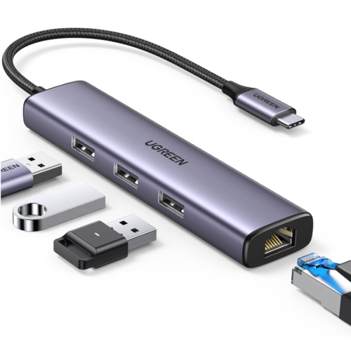 UGREEN USB C to Ethernet Adapter, 4 in 1 USB C Hub Ethernet with 3 USB 3.0 Ports/Gigabit Rj45, Plug & Play, Thunderbolt (3/4) to Network Adapter for MacBook Pro/Air, XPS, iPad Pro, iPhone - 60600