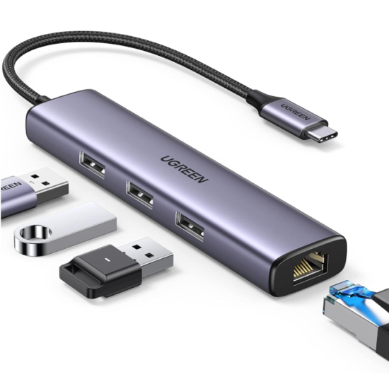 UGREEN USB C to Ethernet Adapter, 4 in 1 USB C Hub Ethernet with 3 USB 3.0 Ports/Gigabit Rj45, Plug & Play, Thunderbolt (3/4) to Network Adapter for MacBook Pro/Air, XPS, iPad Pro, iPhone - 60600