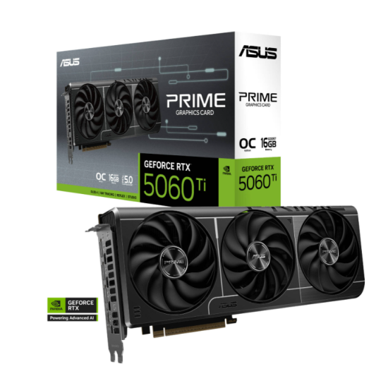 ASUS PRIME GeForce RTX 5060 Ti 16GB GDDR7 OC Edition Graphics Card, 16GB GDDR7 128-Bit Memory, 2617 MHz Boost Clock, 28 Gbps Memory Speed, 4608 CUDA Cores, PCI Express 5.0 | 90YV0MH2-M0NA00