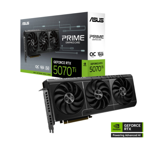ASUS Prime GeForce RTX 5070 Ti OC Edition Graphics Card, 16GB GDDR7 256-Bit Memory, 2497 MHz Boost Clock, 8960 CUDA Cores, PCI Express 5.0 | 90YV0MF0-M0NA00