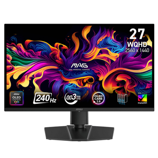 MSI MAG 273QP X24 Gaming Monitor, 27" QD-OLED Display, WQHD Resolution, 240Hz Refresh Rate, 0.03ms (GtG) Response Time, Adaptive-Sync Technology, 1.07b Color Display, Black | 9S6-3CE69H-015