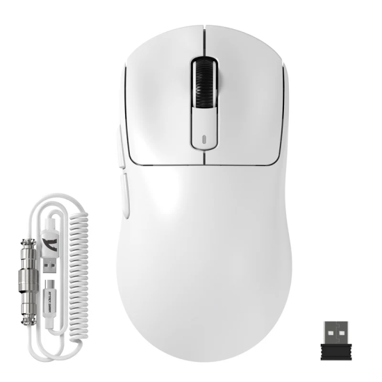 Attack Shark X3MAX PAW3950 Wireless Gaming Mouse with C06 Coiled Cable – White