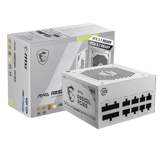 MSI MAG A850GL PCIe 5.1 & ATX 3.1 Gaming Power Supply - Full Modular - 80 Plus Gold Certified 850W - Compact Size - ATX PSU - White