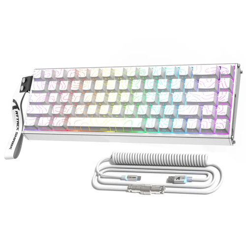 ATTACK SHARK X68MAX HE Rapid Trigger CNC Aluminum Keyboard Magnetic Switch with C01Ultra RGB Coiled Cable 60% Wired 8KHz CNC Aluminum Magnetic Keyboard With 0.005mm RT Accuracy, Support RT/Snap Tap/DKS/MT/TGL  - White Contour