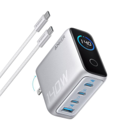 Anker Charger (140W, 4-Port, PD 3.1) with USB-C Cable - Sliver