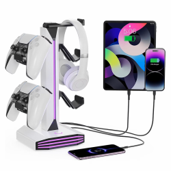 DeadSkull RGB Headphone Stand – Controller Holder with USB & Type-C (White) | DS-MZ8006S DeadSkull RGB Headphone Stand – Controller Holder with USB & Type-C (White) | DS-MZ8006S