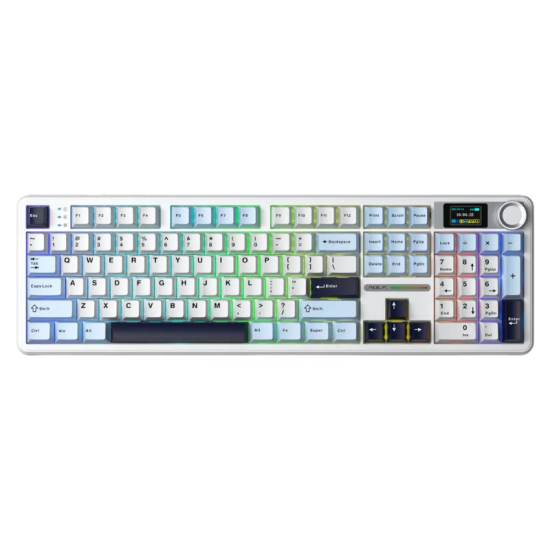 Aula F108 Pro Wireless Mechanical Keyboard – Light Blue White Black Purple Reaper Switch Aula F108 Pro Wireless Mechanical Keyboard – Light Blue White Black Purple Reaper Switch