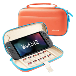 JSAUX Slim Carrying Case for Nintendo Switch 2 2025, Portable Switch 2 Case with 10 Game Slots, Protective Hard Shell for Travel and Storage, Orange
